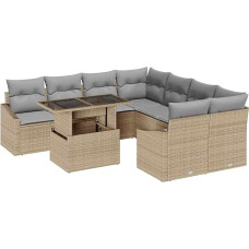 9-teiliges Garten Sofa Set mit Kissen Beige Poly Rattan Gartenlounge Modelis3348976