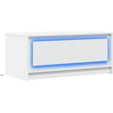 vidaXL LED kavos staliukas, šoninis staliukas su LED lemputėmis, laikymo vieta, svetainės kavos staliukas, sofos staliukas, arbatos staliukas, balta medžio medžiaga