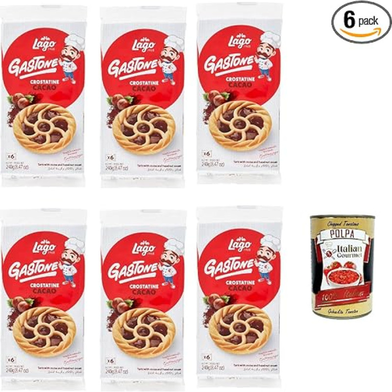 Lago Gastone Crostatina al Cacao, kakavos pyragas 6 x 240 g pakuotė, kiekvienoje pakuotėje yra 6 užkandžiai po 40 g + itališka gurmaniška polpa 400 g