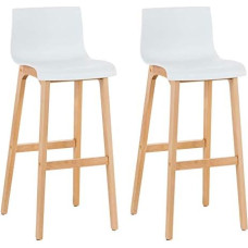 CLP 2 dizaino baro kėdžių su atlošu ir plastikine sėdyne rinkinys, baro kėdės su mediniu rėmu ir atrama kojoms, sėdynės aukštis 77 cm, spalva: balta