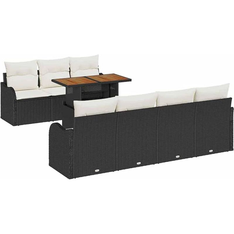 8-teiliges Garten-Sofa-Set mit Kissen Schwarz Poly Rattan, 2-Sitzer Garten-Sofa mit Stauraum und Kissen Schwarz Poly Rattan Gartenlounge Modelis3358154