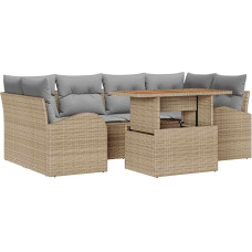 7-teiliges Garten-Sofa-Set mit Kissen Beige Poly-Rattan, 2-Sitzer Garten-Sofa mit Stauraum & Kissen Beige Poly-Rattan Gartenlounge Modelis3358275