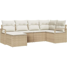vidaXL 5 dalių modulinis sodo sofos komplektas su pagalvėlėmis, smėlio ir baltos spalvos, rankomis austas, atsparus UV spinduliams - puikiai tinka terasoms, sodams ar balkonams. Idealūs vasaros poilsio baldai