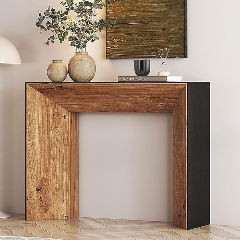 Farmhouse Konsolentisch Im Mid-Century Stil, Schmaler Eingangstisch Holz Für Wohnzimmer Diele, Industrie Couchtisch Hinter Sofa Als Flurtisch