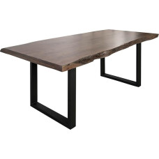 MASSIVMOEBEL24.DE Freeform 5 Wane Table Made of Acacia Wood - Grey Varnished | U-Legs in Anthracite Matt | 200 x 100 x 77 cm | Solid Wood Table Wane Table Dining Table