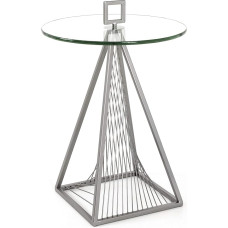 HAKU Möbel Art Deco šoninis staliukas Pilkas metalas Saugus stiklas 10 mm Matmenys Aukštis 57 cm x Skersmuo 45 cm