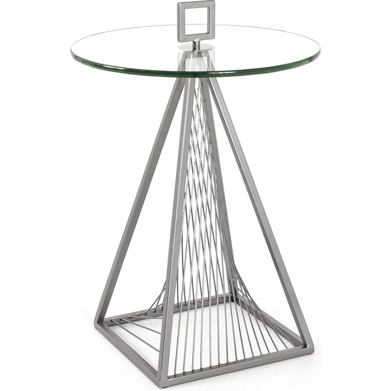 HAKU Möbel Art Deco šoninis staliukas Pilkas metalas Saugus stiklas 10 mm Matmenys Aukštis 57 cm x Skersmuo 45 cm