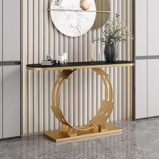 Generisch Moderner Konsolentisch mit Marmorplatte - Stilvoller Akzenttisch für Eingangsbereich, Flur, Wohnzimmer und andere Wohnräume mit geschwungenem Design und rundem Fuß