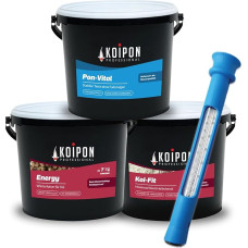 KOIPON tvenkinio priežiūros rinkinys žiemai - 4 aukštos kokybės produktai, skirti Koi tvenkinio, tvenkinio, sodo tvenkinio priežiūrai, šėrimui ir valymui Ekonominė pakuotė, įskaitant termometrą