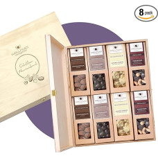 WELLNUSS Men's Evening Gift Set - Best of Chocolate - 8 Elegant Nut & Chocolate Mixes in High-Quality Birch Wood Box - Premium Gift Idea (8 x 60-70 g)