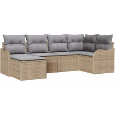 6-teiliges Garten Sofa Set mit Kissen Beige Poly Rattan, 2-Sitzer Garten Sofa mit Stauraum & Kissen Beige Poly Rattan Gartenlounge Modelis3354439