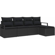 5-teiliges Garten-Sofa-Set mit Kissen Schwarz Poly Rattan, 2-Sitzer Garten-Sofa mit Stauraum & Kissen Schwarz Poly Rattan Gartenlounge Modelis3355012
