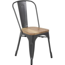 Bolero GG708 Steel Dining Side chairs with Wooden Seat pad, Grey (Pack of 4)