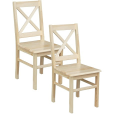 Kitchen Chair, Wooden Chair, 42 x 50 x 93 cm, Chair with Backrest, Large Chair, Rustic Style, Square, Pine Wood, Living Room Chair, Pack of 2, Colour: Clear Varnished