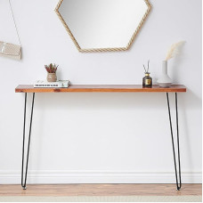 Konsolentisch Schmal aus Massivholz, Beistelltisch mit Eisenbeinen, Flurtisch für Wohnzimmer, Flur, Eingangsbereich, Korridor und Büro - Einfach zu Montieren(60 * 20 * 80cm/24 * 8 * 31,5in)