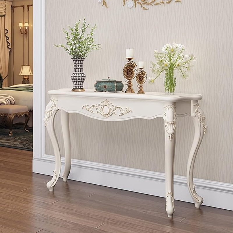 Vintage-konsolentisch, Konsolentisch Weiss für den Eingangsbereich, Holzmöbel für Wohnzimmer, Eingangsbereich, Flur und Foyer(Gold,140cm/65in)