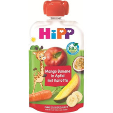 HiPP Organic Quetschie Mango Banana in Apple with Carrot (8 x 100 g), from 1 Year, Fruit and Vegetable Puree, No Added Sugar, Vegan, Best Organic Quality