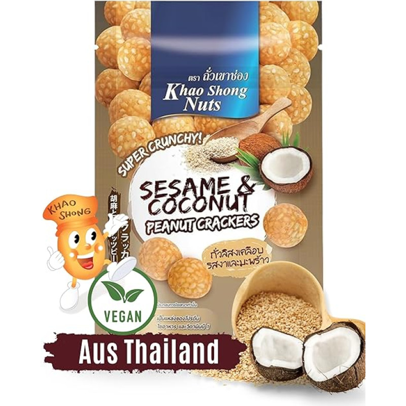 KHAO SHONG Žemės riešutų krekeriai su sezamais ir kokosais - 1 x 75 g
