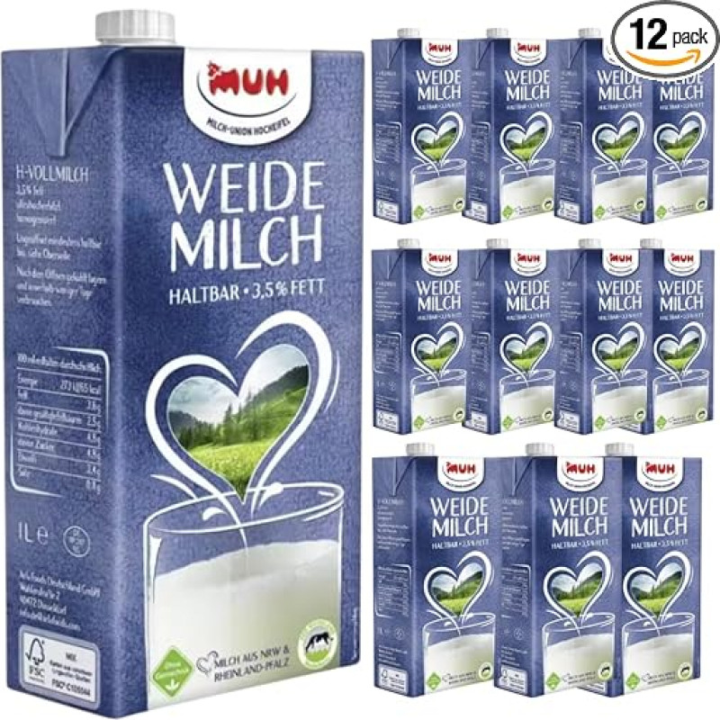 MMUUH H-pienas, H-pienas, neriebus pienas, 3,5 riebumo, patvarus pienas, 1000 ml, pakuotė po 12 vnt.