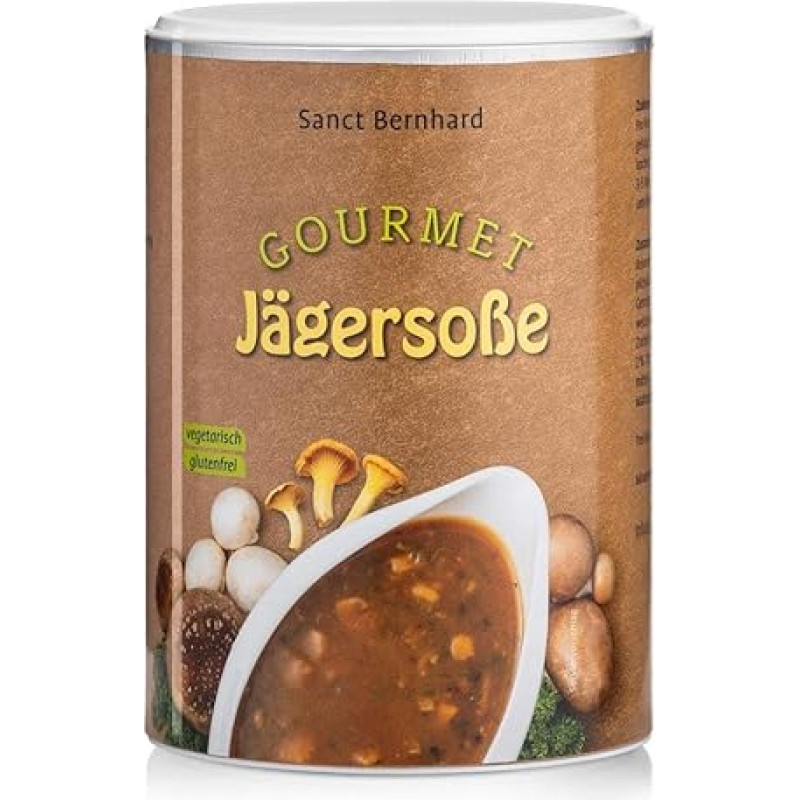 Sanct Bernhard Gourmet Hunter's Sauce Vegetariškas ir be glitimo padažas su rinktiniais, aromatingais grybais ir pikantiškomis voveraitėmis 280 g