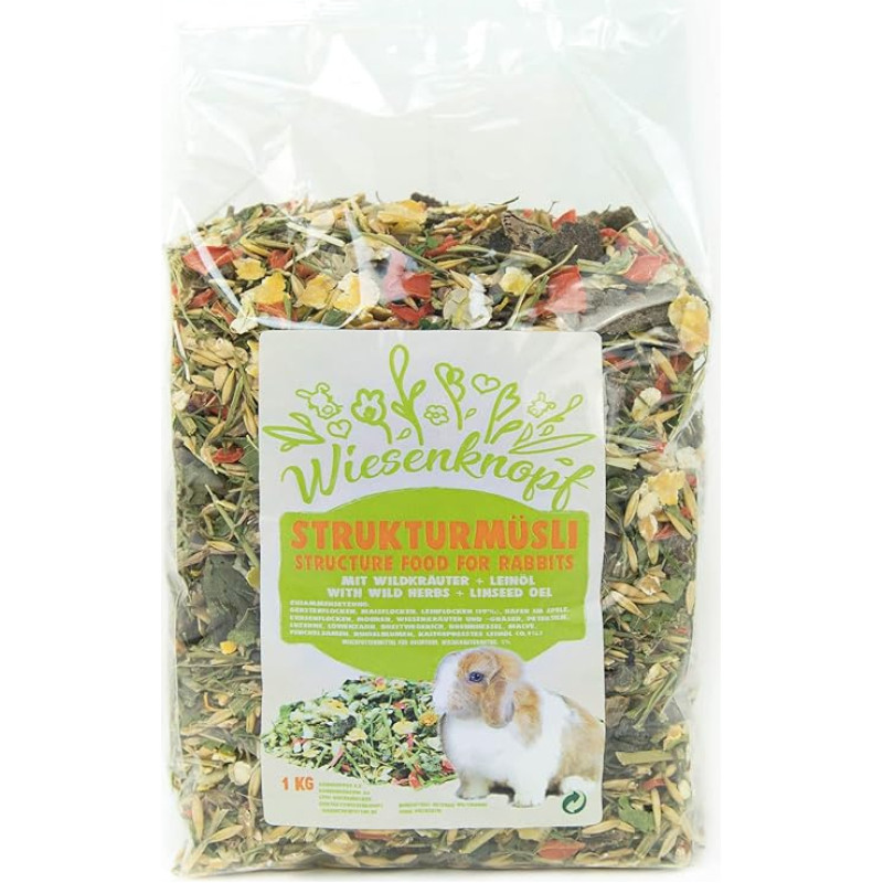 Meadow Button Structured Muesli 1 kg triušių ėdalas