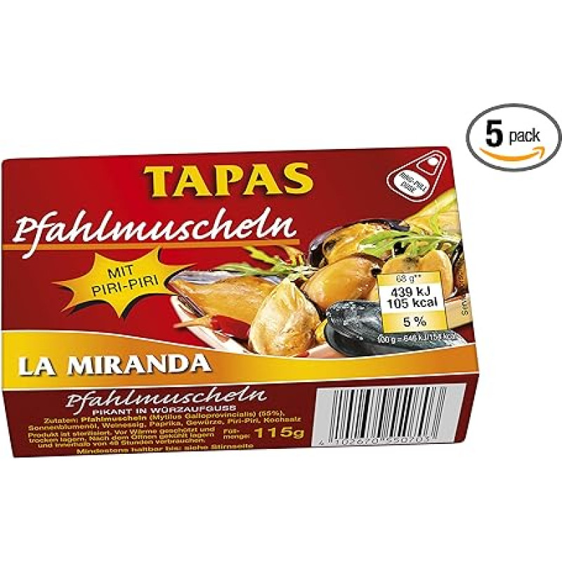 La Miranda Aštrios midijos su piri-piri, lengvai atidaromos, 5 vnt. (5 x 115 g)