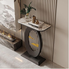 Schmaler Konsolentisch mit Stauraum, moderner Eingangstisch für Wohnzimmer und Flur, stilvolles schwarzes geometrisches Metallgestell, 80 cm / 31,5 Zoll