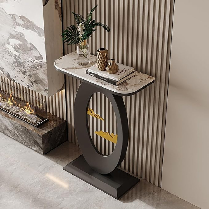Schmaler Konsolentisch mit Stauraum, moderner Eingangstisch für Wohnzimmer und Flur, stilvolles schwarzes geometrisches Metallgestell, 80 cm / 31,5 Zoll