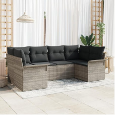 6-teiliges Garten-Sofaset mit Kissen hellgrau aus Poly-Rattan, 2-Sitzer Garten-Sofa mit Stauraum & Kissen hellgrau aus Poly-Rattan Gartenlounge Model3354171