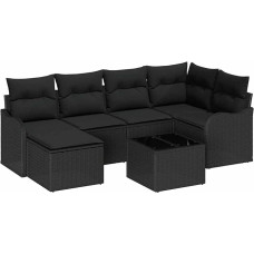 7-teiliges Garten-Sofaset mit Kissen Beige Poly Rattan, 2-Sitzer Garten-Sofa mit Kissen Schwarzes Poly Rattan Gartenlounge Modelis3345783