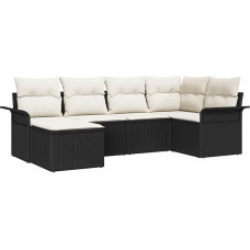 6-teiliges Garten-Sofaset mit Kissen Schwarz Poly-Rattan, 2-Sitzer Garten-Sofa mit Stauraum & Kissen Schwarz Poly-Rattan Gartenlounge Modelis3354096