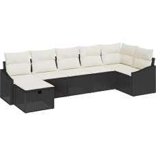 7-teiliges Garten Sofaset mit Kissen, Schwarzes Poly Rattan Gartenlounge Modelis3360628