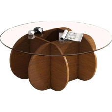 Ronde Table Basse en Verre with Socle en Bois Massif, Table Ronde Médiévale Pour Salon, Chambre ou Bureau, 80 x 40 x 40 cm, Modern