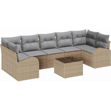 Modelis3345960 8 dalių sodo sofos komplektas su pagalvėle Smėlio spalvos polietileninis rotango sodo poilsio kambarys