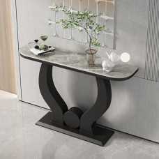 Konsolentisch, moderner Eingangstisch aus Kunstmarmor, Akzenttisch mit Metallsockel, vielseitige Aufbewahrungslösung für Eingangsbereich oder Wohnzimmer