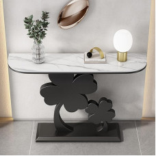 Schmaler moderner Konsolentisch für das Wohnzimmer - Stilvoller Eingangstisch mit geometrischem Metallrahmen, schwarzes Flurmöbel (100 cm) - Ideal für kleine Räume