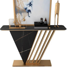 Konsolių stalas Šiuolaikiniai konsoliniai stalai, skirti įėjimo zonai, įėjimo stalas su rėmeliais, pagamintais iš dirbtinio marmuro ir marmuro pagrindo, siauras sofos stalas (spalva: juoda, dydis: 39,4x11,8x31,5 colio)