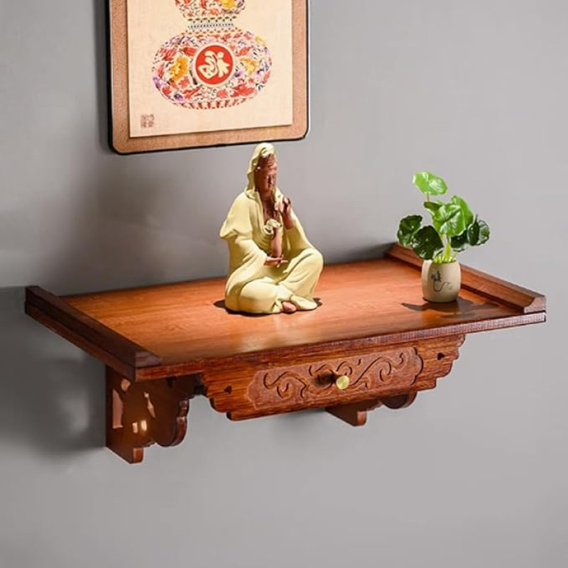Ausstellungsständer für Buddha-Statuen - Wandmontierter Altartisch aus Bambus, 60 x 30 cm (23,6 x 11,8 Zoll), perfekt für Gebete, Räucheropfer, buddhistische Schreinnische, Elegante Heimdeko