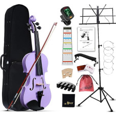 Aileen Violin 3/4 for Children from 9-11 Years, Beginner Violin Set for Students, Teenagers, Purple Violin Beginners Kit, Complete with 13 Accessories, Music Stand, Exclusive Fingerboard Stickers