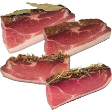 BAVAREGOLA Pietų Tirolio šoninės rinkinys - 4 vienetai po 200 g - SGN šoninė, šieno šoninė, Lorberio šoninė ir kalnų gėlių šoninė - originalus Pietų Tirolio šoninės patiekalas - rūkyta ir džiovinta ore