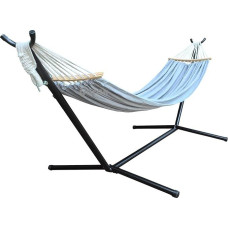 Double Hammock 2 Person Large 220 x 160 cm with Steel Stand and Removable Spreader Bar Load 500 lb, Canvas Cotton Hammocks for Patio, Porch, Garden, Backyard, Outdoor and Indoor, Grey