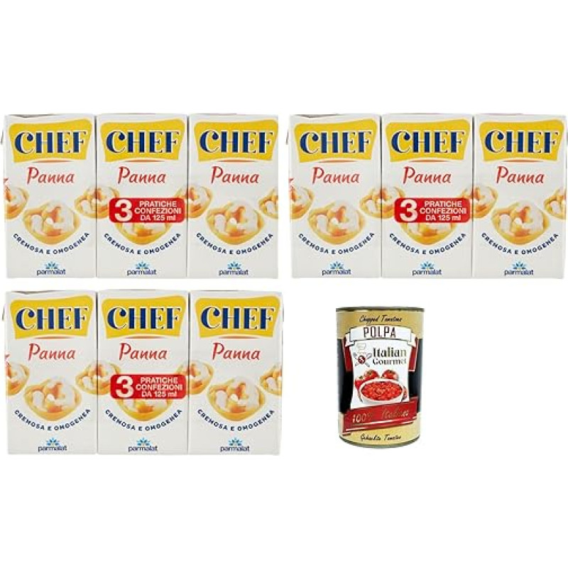 Parmalat Panna chef Cream per Cucinare Cooking Cream for Cooking, Double Cream for Cooking 3 x (3 x 125 ml) + Italian Gourmet Polpa 400 g