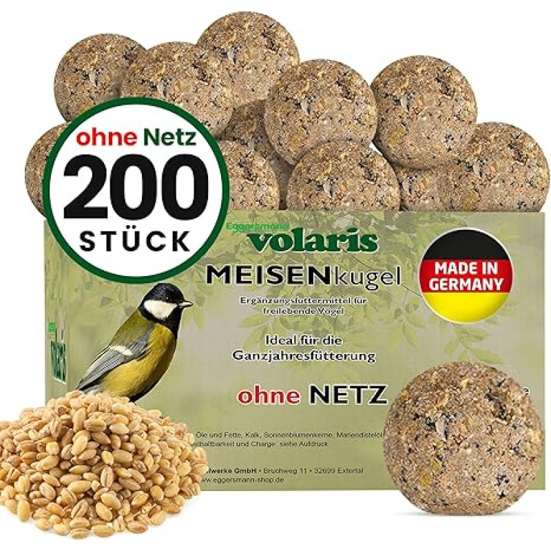 Eggersmann volaris riebalų kamuoliai be tinklelio, 200 vnt., 18 kg riebalų kamuolys, grūdų kamuolys laukiniams paukščiams, maistingųjų medžiagų turtingas visų rūšių paukščių lesalas visiems metams, koldūnai paukščiams