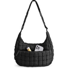 bagsmart Crossbody Bag Moterų krepšys per petį, Puffer Bag, Mėnulio krepšys su reguliuojamu dirželiu per petį, dygsniuotas krepšys per petį darbui, universitetui, kelionėms, kasdieniam naudojimui