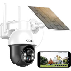 AOSU 2K saulės stebėjimo kamera Lauko akumuliatorius, lauko kamera su 360° stebėjimo kampu, automatinis asmens sekimas, 10 m spalvotas naktinis matymas, šviesos ir garso signalas, dvipusis garsas, nuotolinė peržiūra