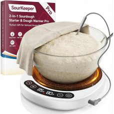 2-in-1 Sourdough Starter Warmer Pro - 2026 Upgrade didesnė kaitinimo plokštė, tešlos temperatūros zondas, -17,2 °C kontrolė (21,1-43,3 °C), 24 val. laikmatis, stebėjimas realiuoju laiku, pradedantiesiems kepėjams Pro-WHT