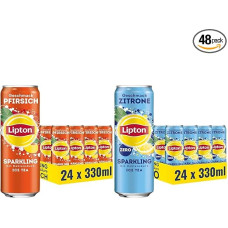 LIPTON ICE TEA Sparkling Peach, gazuota persikų skonio ledinė arbata, vienkartinė (24 x 0,33 l) & Sparkling Zero, gazuota citrinų skonio ledinė arbata be cukraus (24 x 0,33 l)