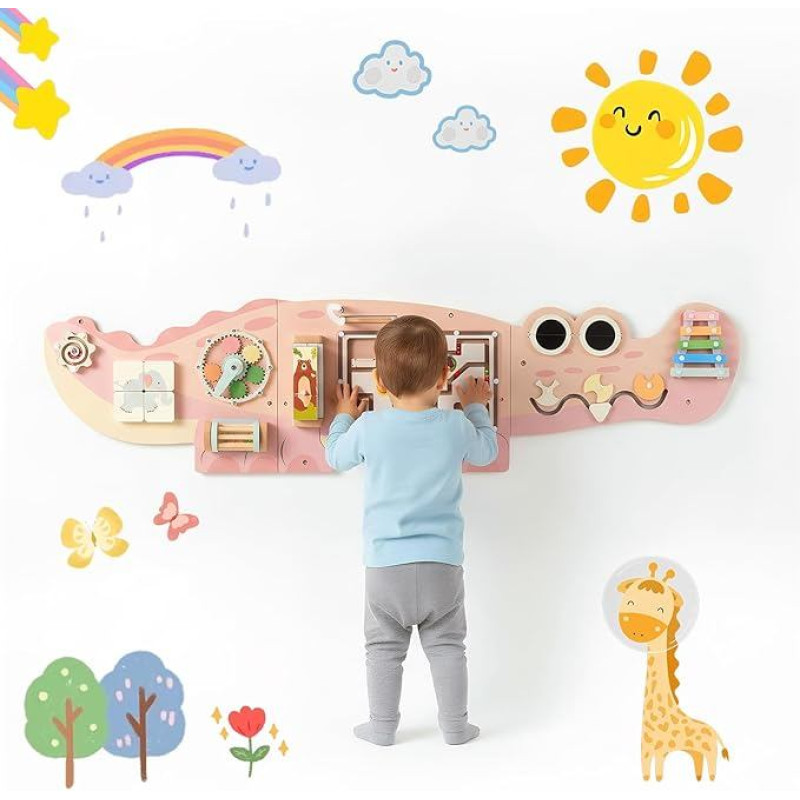 Sieninė Montessori užsiėmimų lenta, užsiėmimų lentos skydeliai, 9 žaidimai, medinė užsiėmimų lenta, lavinamasis žaislas 1-3 metų vaikams, dovana berniukams ir mergaitėms