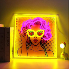 Neoninis ženklas, graži mergina, UV spausdinimo neoninės šviesos ženklas, reguliuojamas, USB maitinimas, šaunūs moterų neoniniai žibintai miegamajam, namų sienų apdailai, Kalėdų, gimtadienio ir vakarėlių dovanoms mergaitėms