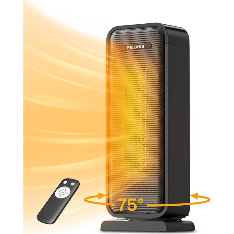 PELONIS elektrinis šildytuvas, 2000 W energiją taupantis, erdvę taupantis kambario šildytuvas, nešiojamas keraminis ventiliatorinis šildytuvas, 2 nustatymų termostatas, 12 valandų laikmatis, apsauga nuo pakrypimo ir perkaitimo, bokšto šildytuvas